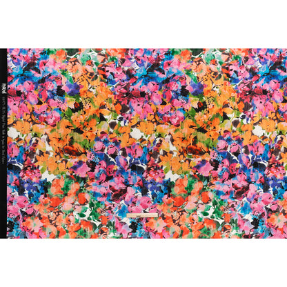 Brushed Cotton Woven - Pink, Blue and Orange Striated Painted Flowers - Mood Exclusive Painter’s Bouquet Print Full
