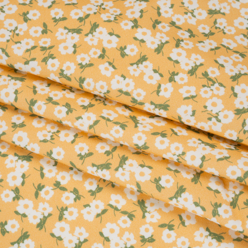 Brushed Cotton Woven - White, Sunny Yellow and Green Scattered Daisies - Mood Exclusive Daisy Daze Print Folded