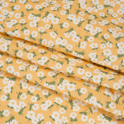 Brushed Cotton Woven - White, Sunny Yellow and Green Scattered Daisies - Mood Exclusive Daisy Daze Print Folded