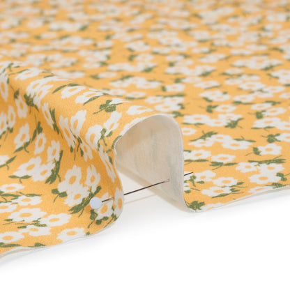 Brushed Cotton Woven - White, Sunny Yellow and Green Scattered Daisies - Mood Exclusive Daisy Daze Print Detail
