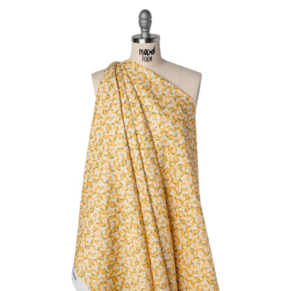 Brushed Cotton Woven - White, Sunny Yellow and Green Scattered Daisies - Mood Exclusive Daisy Daze Print Drape