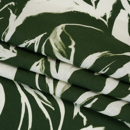 Linen and Rayon Woven - Forest Green and Cream Sketched Flowers - Mood Exclusive Sketchbook Garden Print