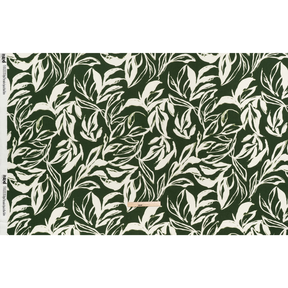 Linen and Rayon Woven - Forest Green and Cream Sketched Flowers - Mood Exclusive Sketchbook Garden Print