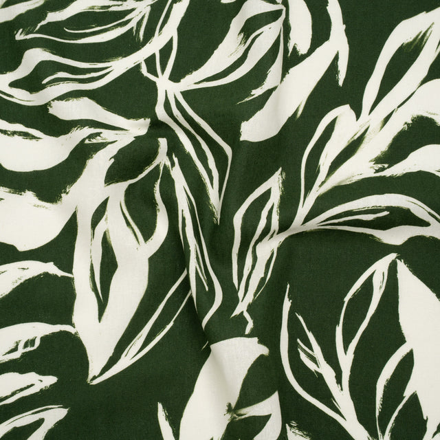 Linen and Rayon Woven - Forest Green and Cream Sketched Flowers - Mood Exclusive Sketchbook Garden Print