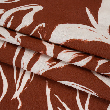 Linen and Rayon Woven - Russet Brown and Cream Sketched Flowers - Mood Exclusive Sketchbook Garden Print Folded