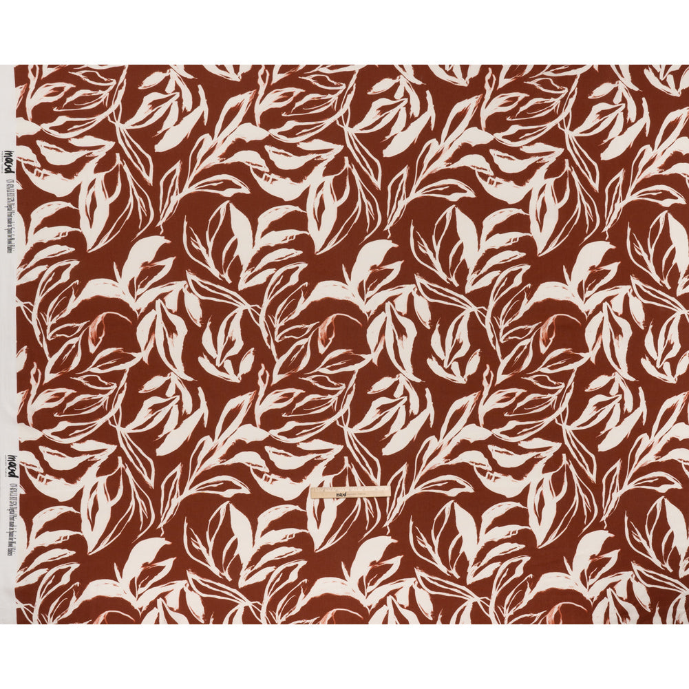 Linen and Rayon Woven - Russet Brown and Cream Sketched Flowers - Mood Exclusive Sketchbook Garden Print Full