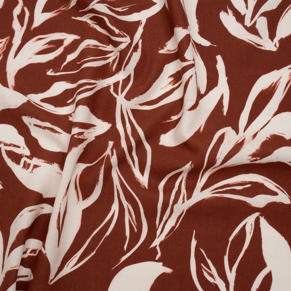 Linen and Rayon Woven - Russet Brown and Cream Sketched Flowers - Mood Exclusive Sketchbook Garden Print