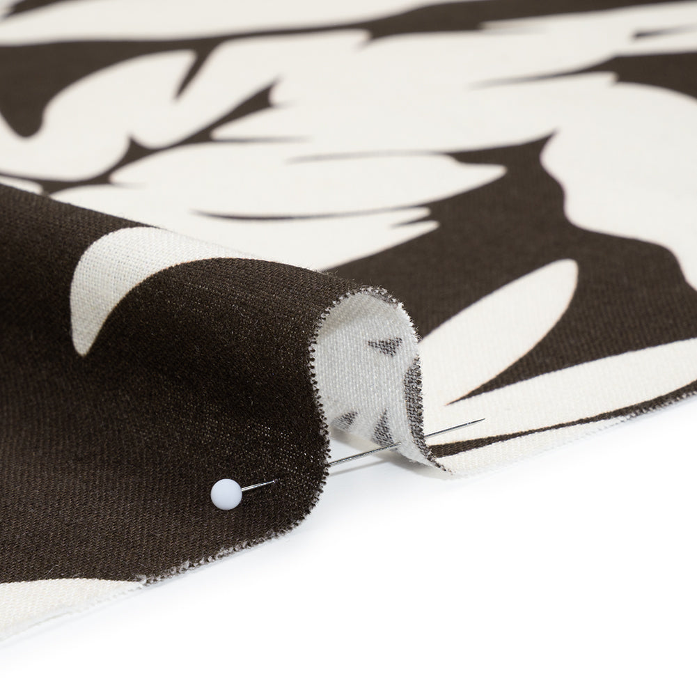 Linen and Rayon Woven - Chocolate Brown and Ivory Leaf Silhouettes - Mood Exclusive Neutral Nature Print Detail
