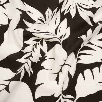 Linen and Rayon Woven - Chocolate Brown and Ivory Leaf Silhouettes - Mood Exclusive Neutral Nature Print