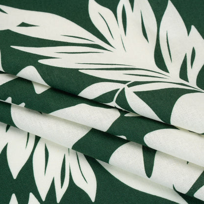 Linen and Rayon Woven - Pine Green and Ivory Leaf Silhouettes - Mood Exclusive Neutral Nature Print