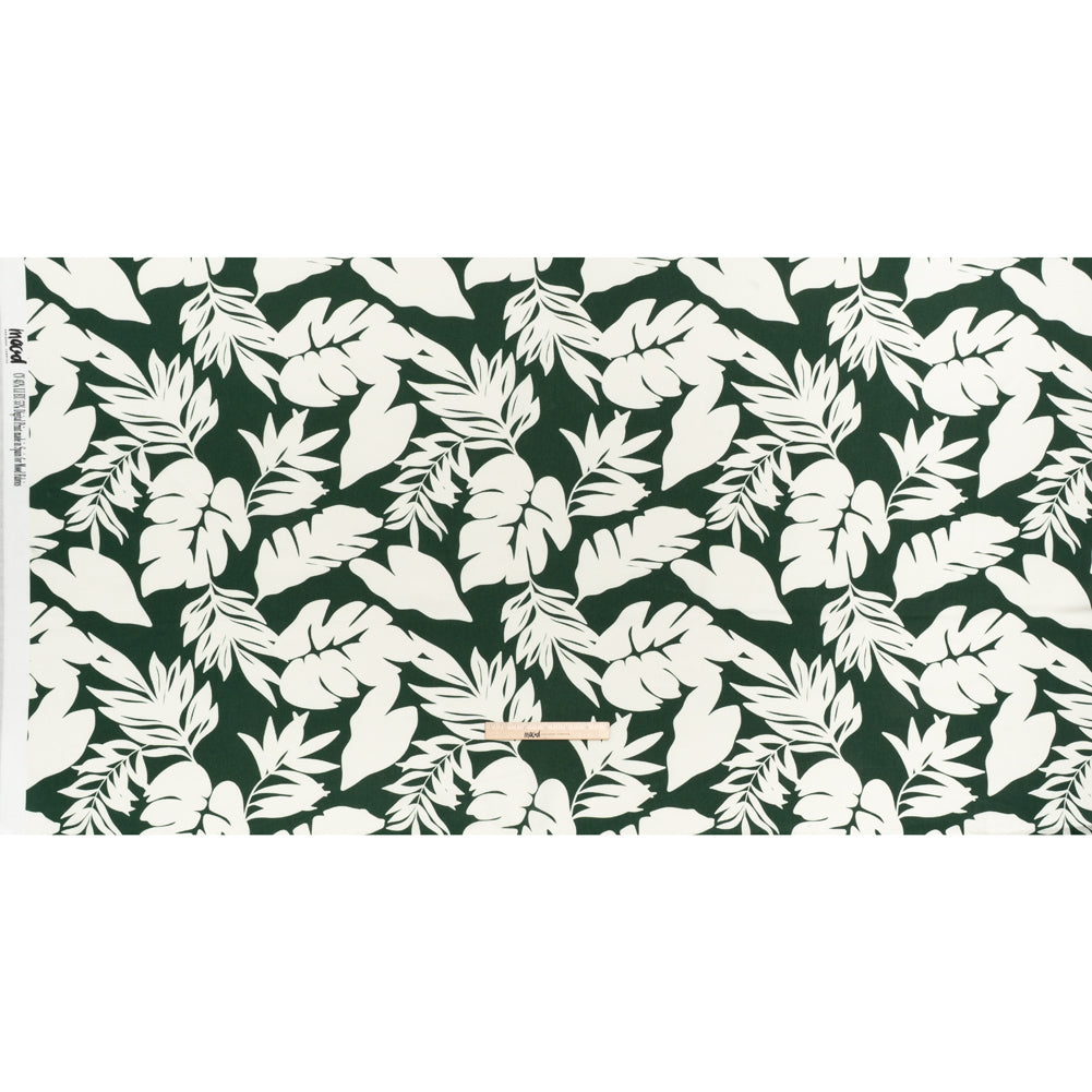 Linen and Rayon Woven - Pine Green and Ivory Leaf Silhouettes - Mood Exclusive Neutral Nature Print