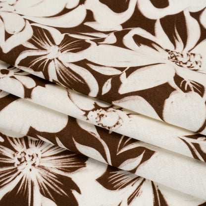 Linen and Rayon Woven - Brown and Ivory Floral - Mood Exclusive Sepia Bloom Print