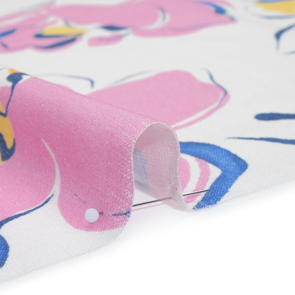 Linen and Rayon Woven - Baby Pink, Light Blue and Creamsicle Ink Brush Flowers - Mood Exclusive Pastel Botanica Print