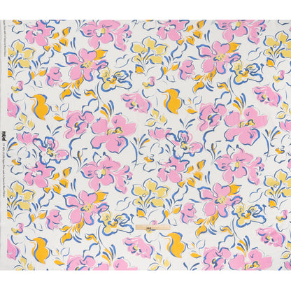 Linen and Rayon Woven - Baby Pink, Light Blue and Creamsicle Ink Brush Flowers - Mood Exclusive Pastel Botanica Print