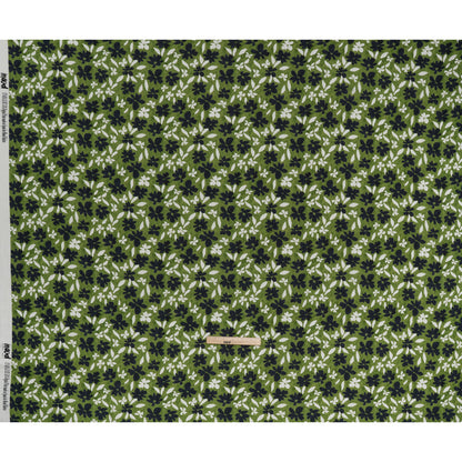 Linen and Rayon Woven - Green, Navy and White Scattered Flowers and Petals - Mood Exclusive Pick-a-Petal Print