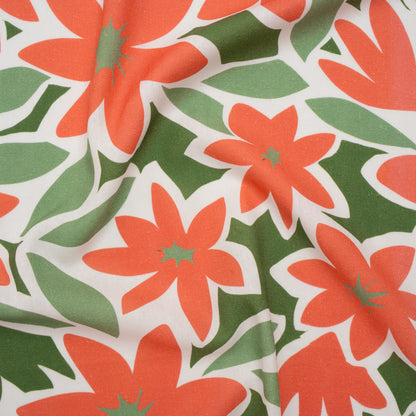 Linen and Rayon Woven - Coral Rose, Sage and Basil Green Flat Flowers - Mood Exclusive Flat Out Florals Print