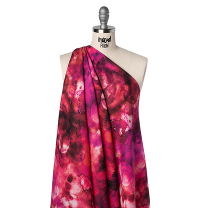 Linen and Rayon Woven - Hot Pink, Purple and Charcoal Abstract Tie Dye - Mood Exclusive Dyed & Delicate Print