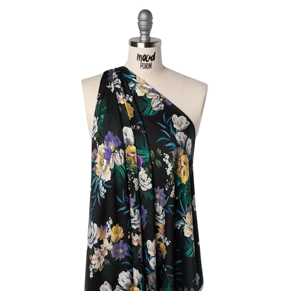 Rayon Challis - Blue, Purple and Yellow Tropical Flowers - Mood Exclusive Island Bloom Print Drape