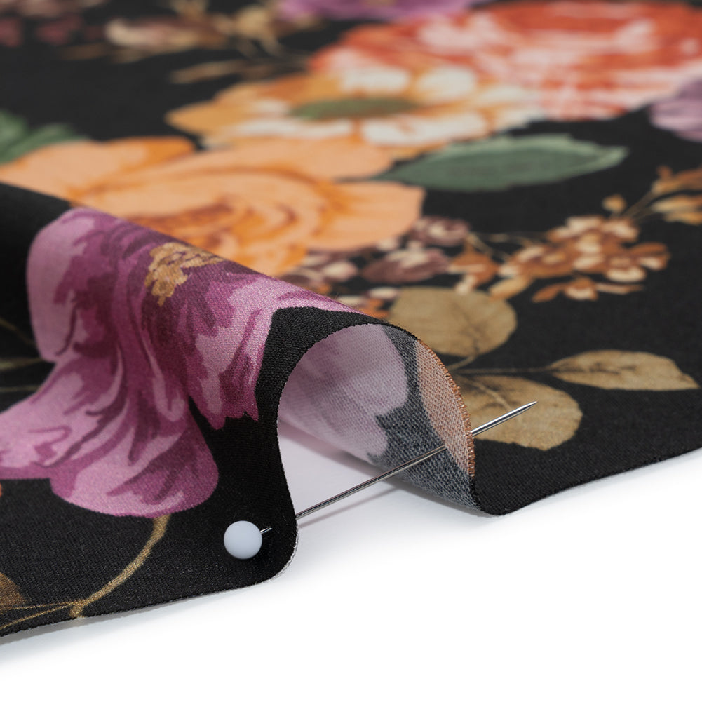 Rayon Challis - Orange, Pink and Black Floral - Mood Exclusive Floral Noir Print - Detail