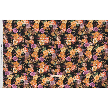 Rayon Challis - Orange, Pink and Black Floral - Mood Exclusive Floral Noir Print