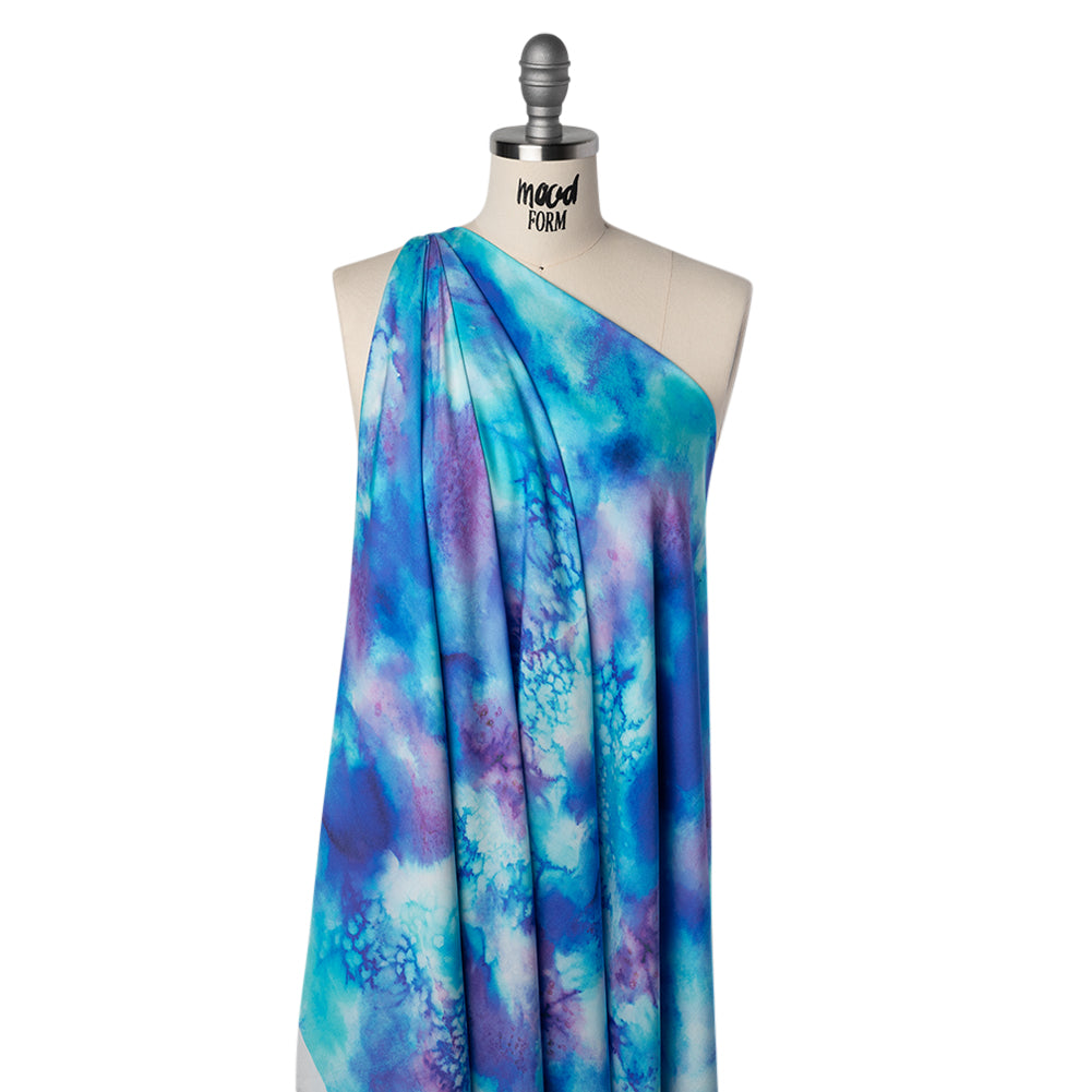 Rayon Challis - Blue, Seafoam and Purple Tie Dye - Mood Exclusive Tide and True Print Drape