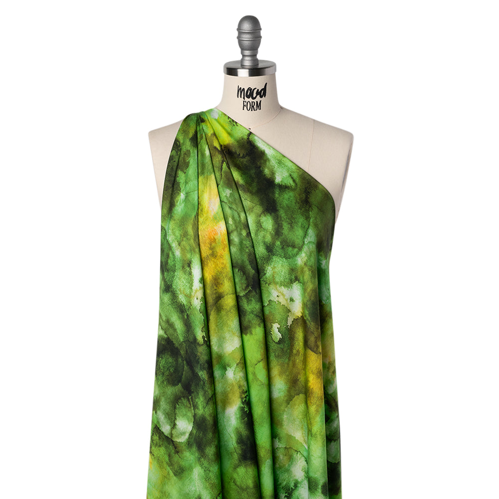 Rayon Challis - Lime Green, Sunny Orange and Olive Abstract Tie Dye - Mood Exclusive Pigment Pulse Print - Drape