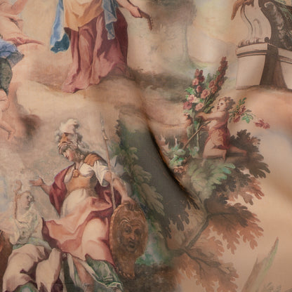 Silk Organza Print Made in Italy - Brown, Beige and Green Classical Scenes - Deadstock