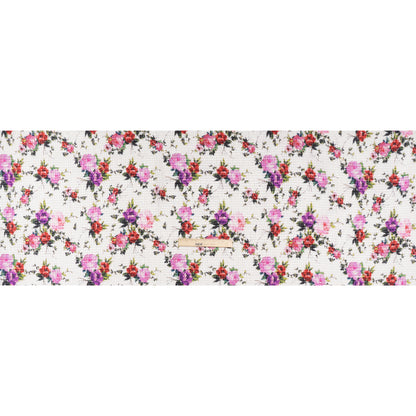Ruched Silk Blend Striped Dobby Made in Italy - White, Pink and Purple Floral - Deadstock Full