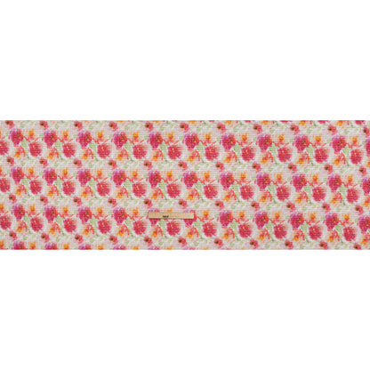 Ruched Silk Blend Striped Dobby Made in Italy - Hot Pink, Golden Yellow and Sage Green Soft Florals - Deadstock