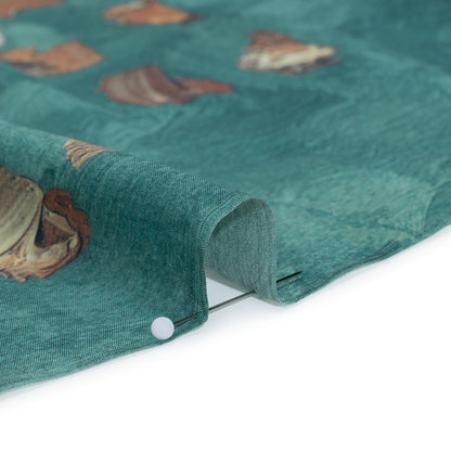 Silk Crepe de Chine Panel Made in Italy - Teal, Off White and Burnt Orange Impasto Flower Petals and Old Lace - Deadstock