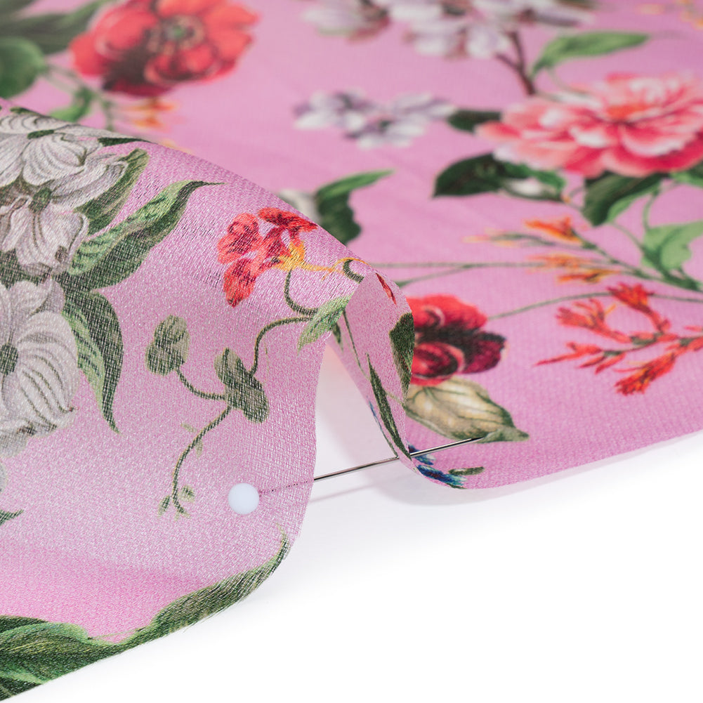 Silk Gazar Print Made in Italy - Pink, Green and White Enchanted Florals - Deadstock