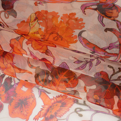 Lightweight Silk Organza Print Made in Italy - Orange, Purple and Burgundy Lilies and Flowers