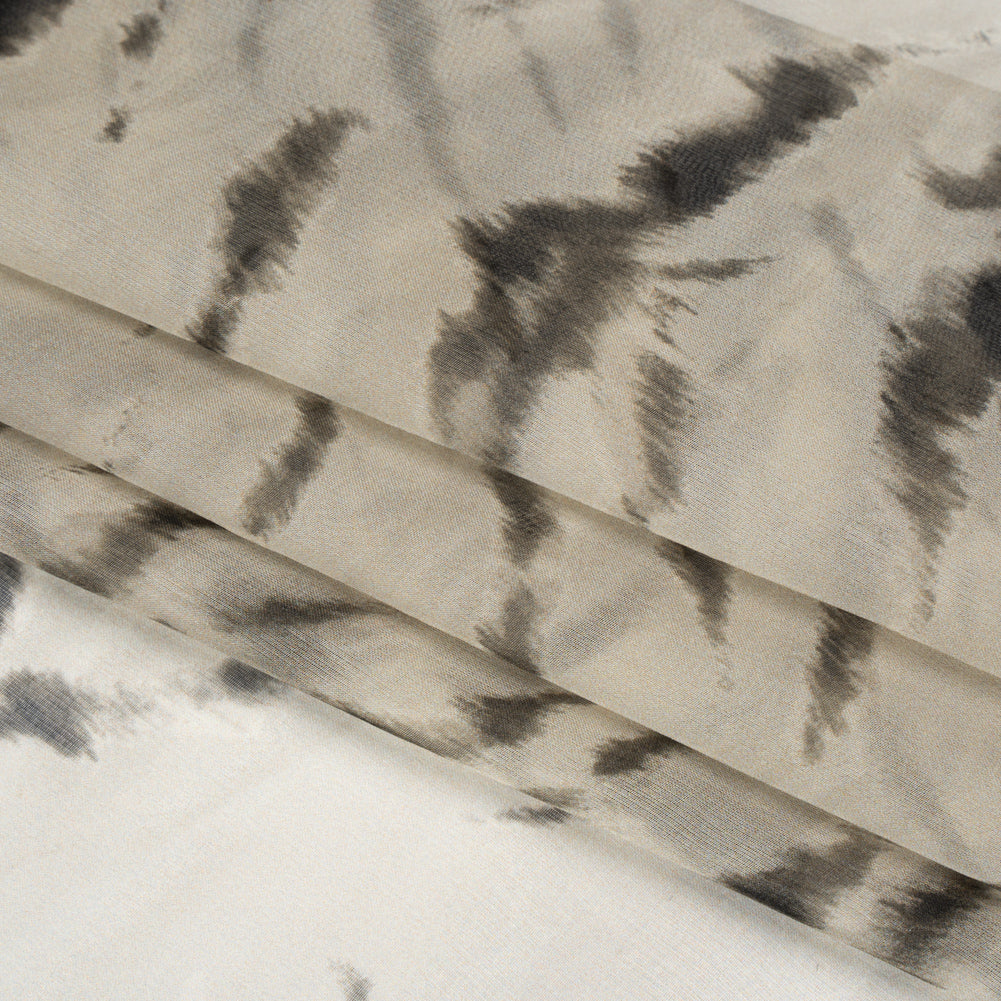 Silk Voile Print Made in Italy - Warm Gray and Black Animal Stripes - Deadstock - Folded