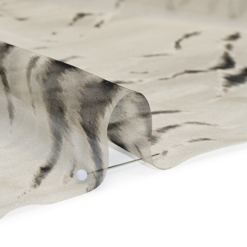 Silk Voile Print Made in Italy - Warm Gray and Black Animal Stripes - Deadstock - Detail