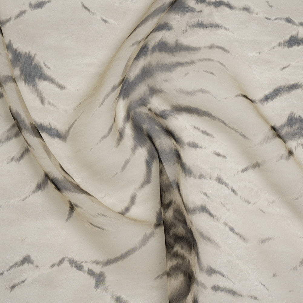 Silk Voile Print Made in Italy - Warm Gray and Black Animal Stripes - Deadstock