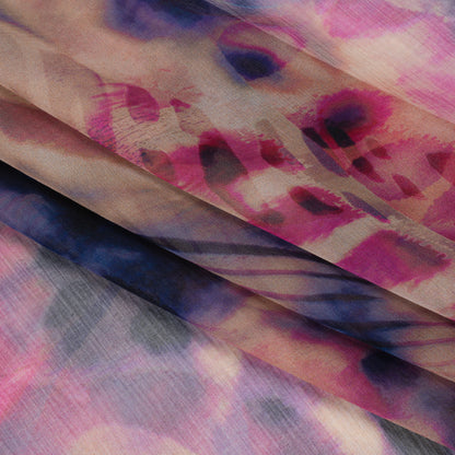 Silk Voile Print Made in Italy - Pink, Purple and Indigo Abstract - Deadstock Detail