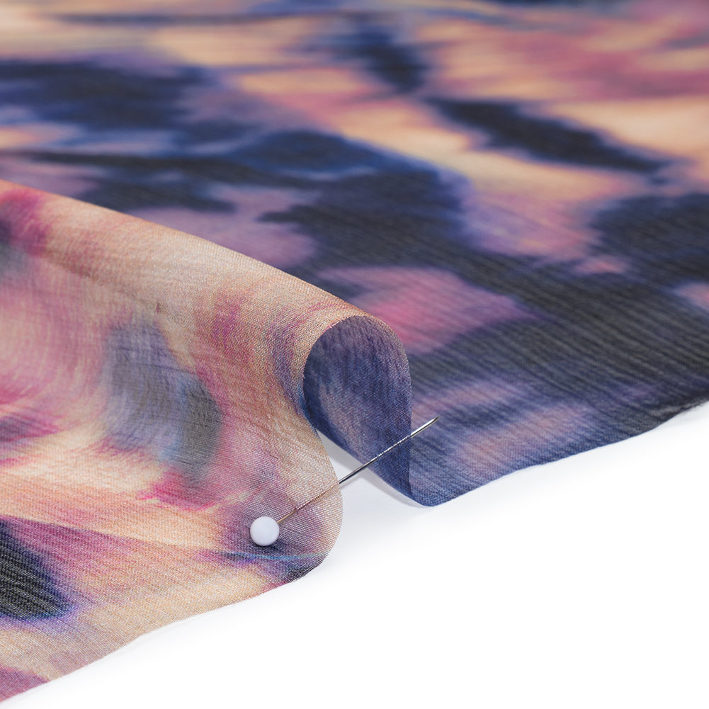 Silk Voile Print Made in Italy - Pink, Purple and Indigo Abstract - Deadstock Full