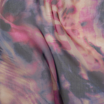 Silk Voile Print Made in Italy - Pink, Purple and Indigo Abstract - Deadstock Drape