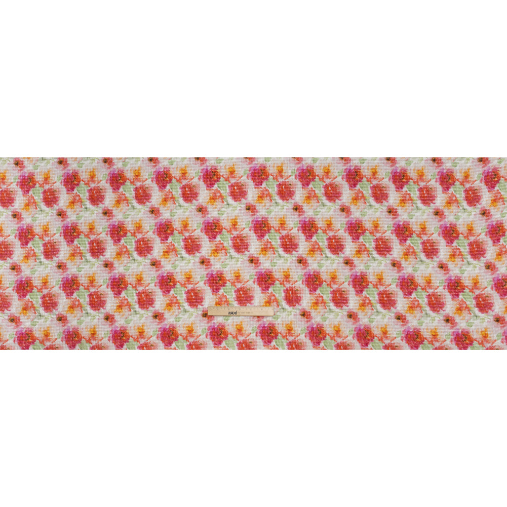 Ruched Silk Blend Striped Dobby Made in Italy - Magenta, Orange and Light Green Floral - Deadstock - Full - Image 5 of 5