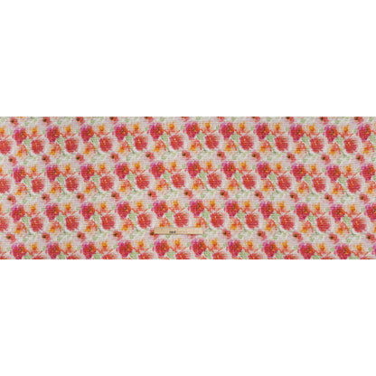 Ruched Silk Blend Striped Dobby Made in Italy - Magenta, Orange and Light Green Floral - Deadstock