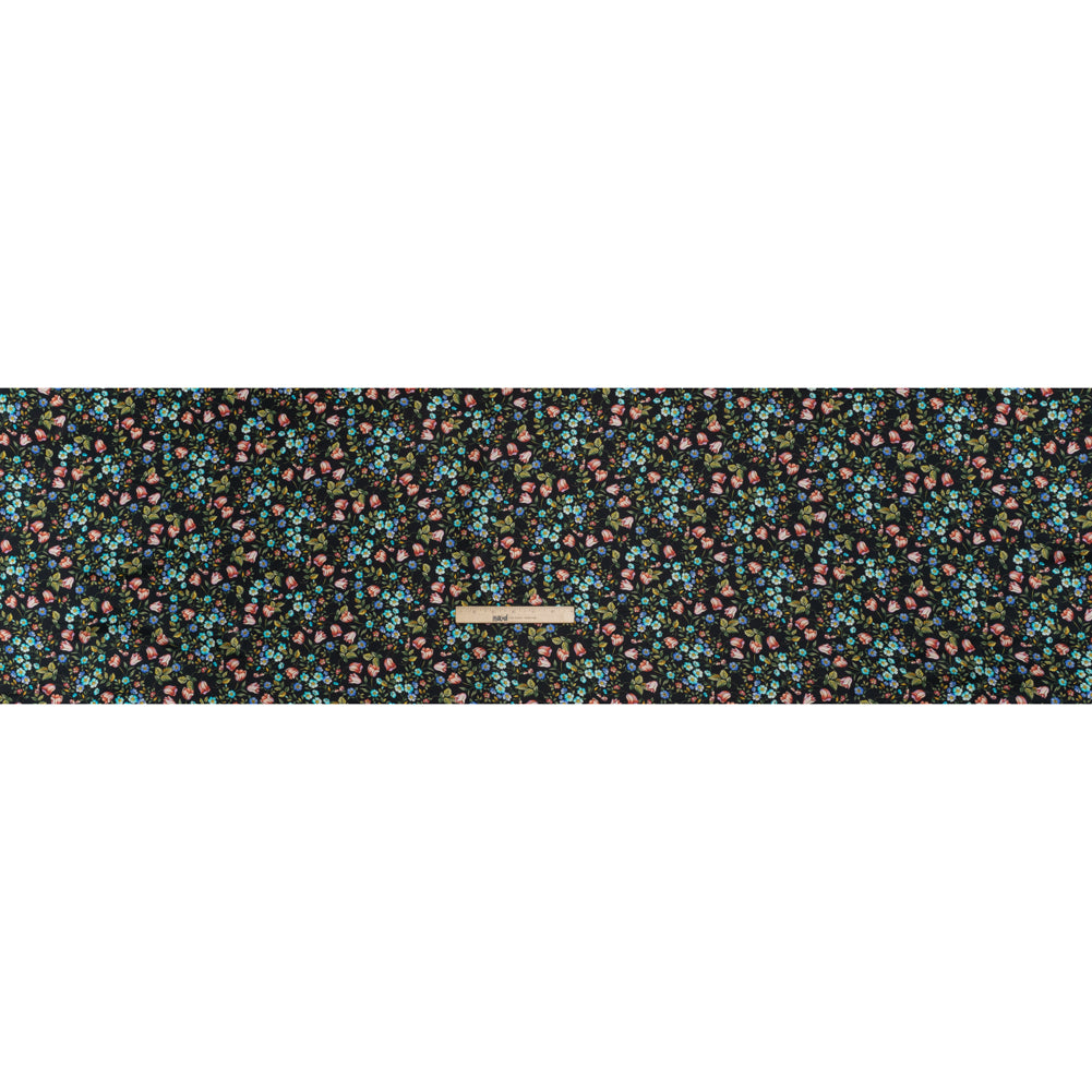 Crepe Like Silk Woven Print Made in Italy - Black, Pink and Sky Blue Little Flowers - Deadstock - Full - Image 5 of 5