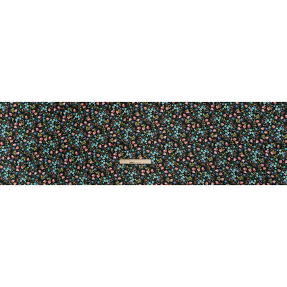 Crepe Like Silk Woven Print Made in Italy - Black, Pink and Sky Blue Little Flowers - Deadstock
