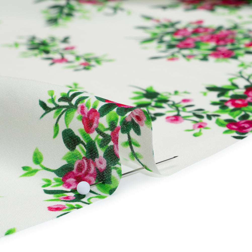 Silk Georgette Print - Pink, Green and Ivory Flower Bunches - Deadstock - Full