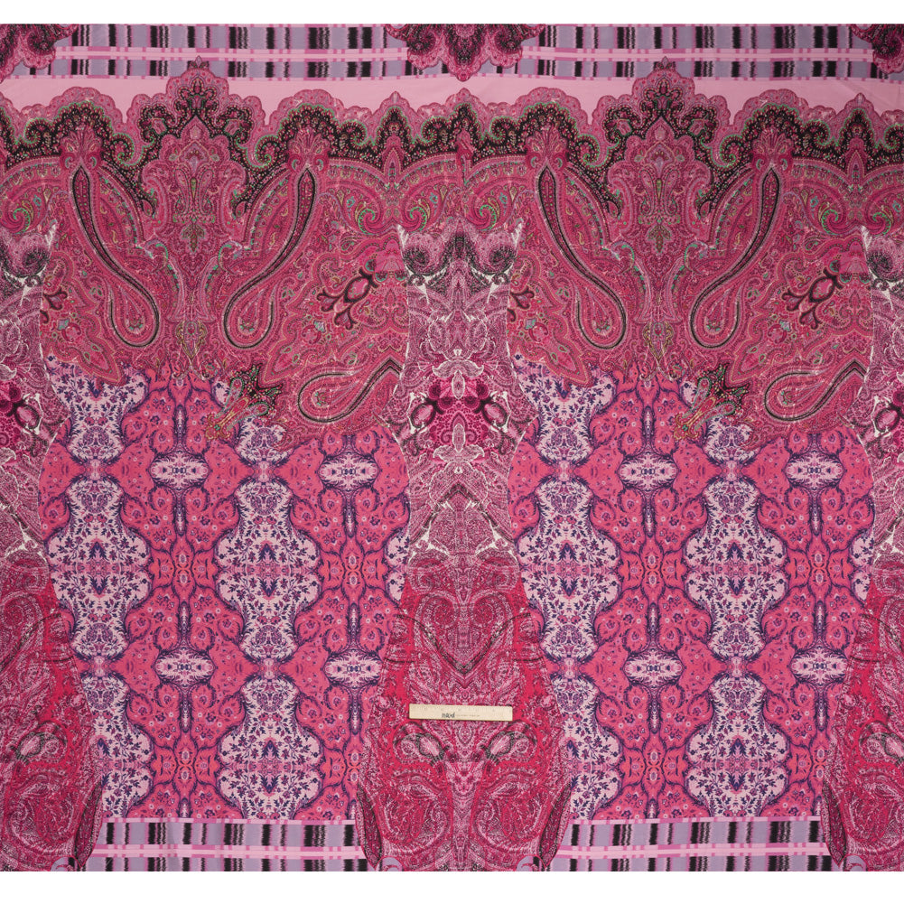 Silk Twill Panel Made in Italy - Fuchsia, Purple and Pink Paisley, Floral and Stripes - Deadstock - Full