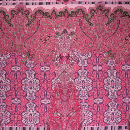 Silk Twill Panel Made in Italy - Fuchsia, Purple and Pink Paisley, Floral and Stripes - Deadstock