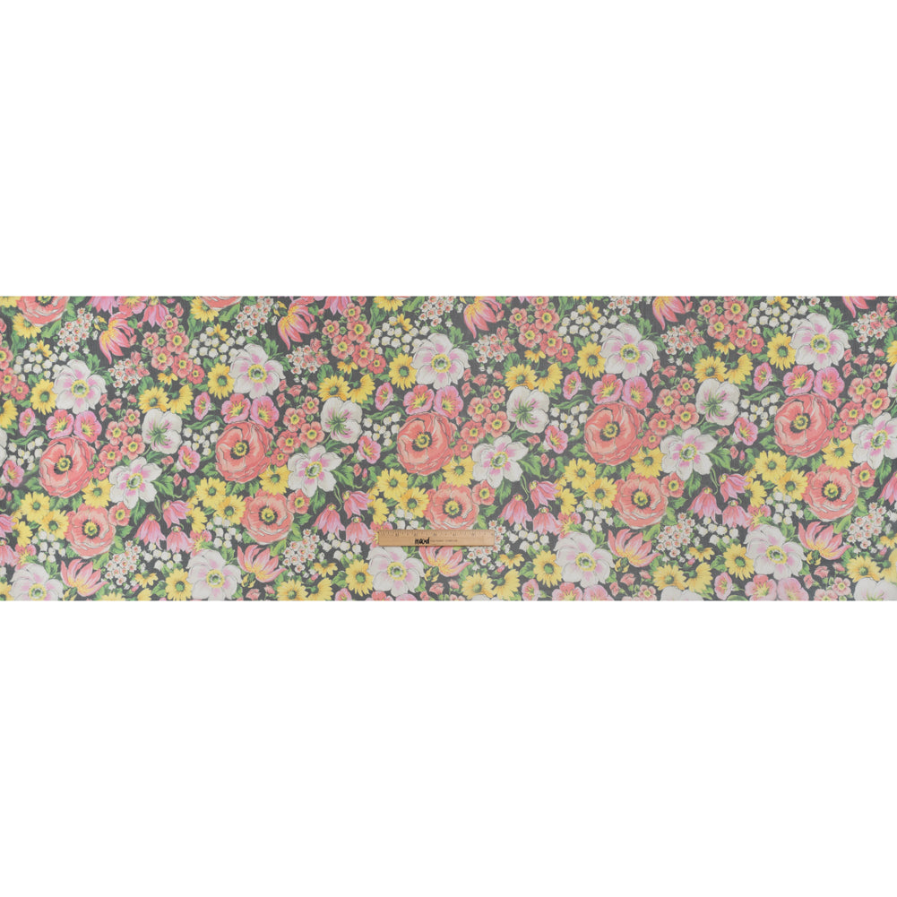 Silk Voile Print Made in Italy - Pink, Yellow and Green Flower Garden - Deadstock - Full - Image 5 of 5