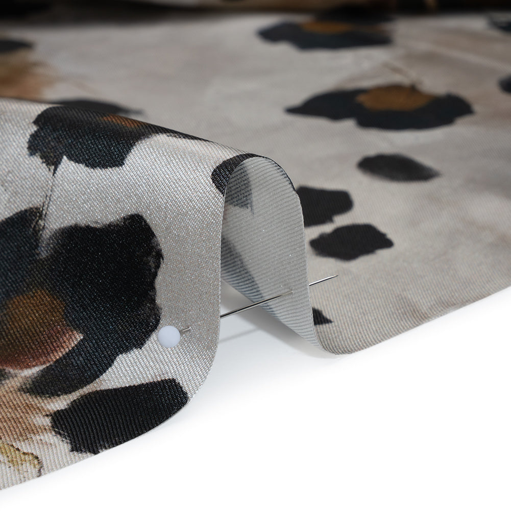 Silk Twill Print Made in Italy - Brown, Beige and Gray Painted Animal Spots - Deadstock Full