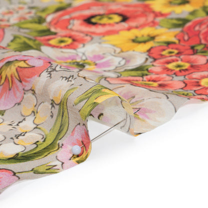Silk Chiffon Print Made in Italy - Pink, Yellow and Green Flower Garden - Deadstock