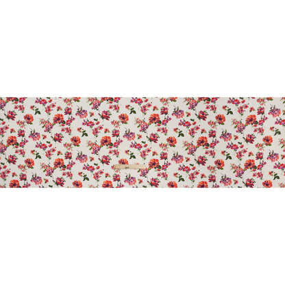 China Silk/Silk Habotai Print Made in Italy - Pink, Ultramarine and Ivory Scattered Flowers - Deadstock