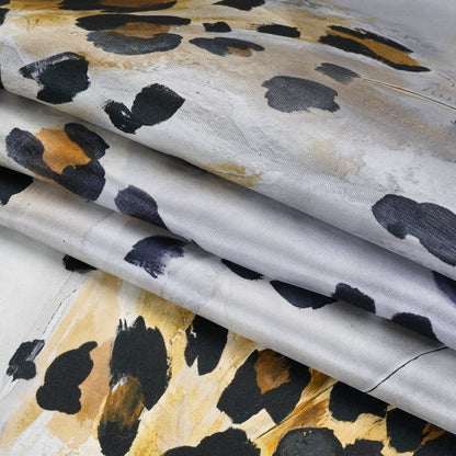 Light Silk Twill Print Made in Italy - Yellow Ochre, Brown and Black Painted Animal Spots - Deadstock